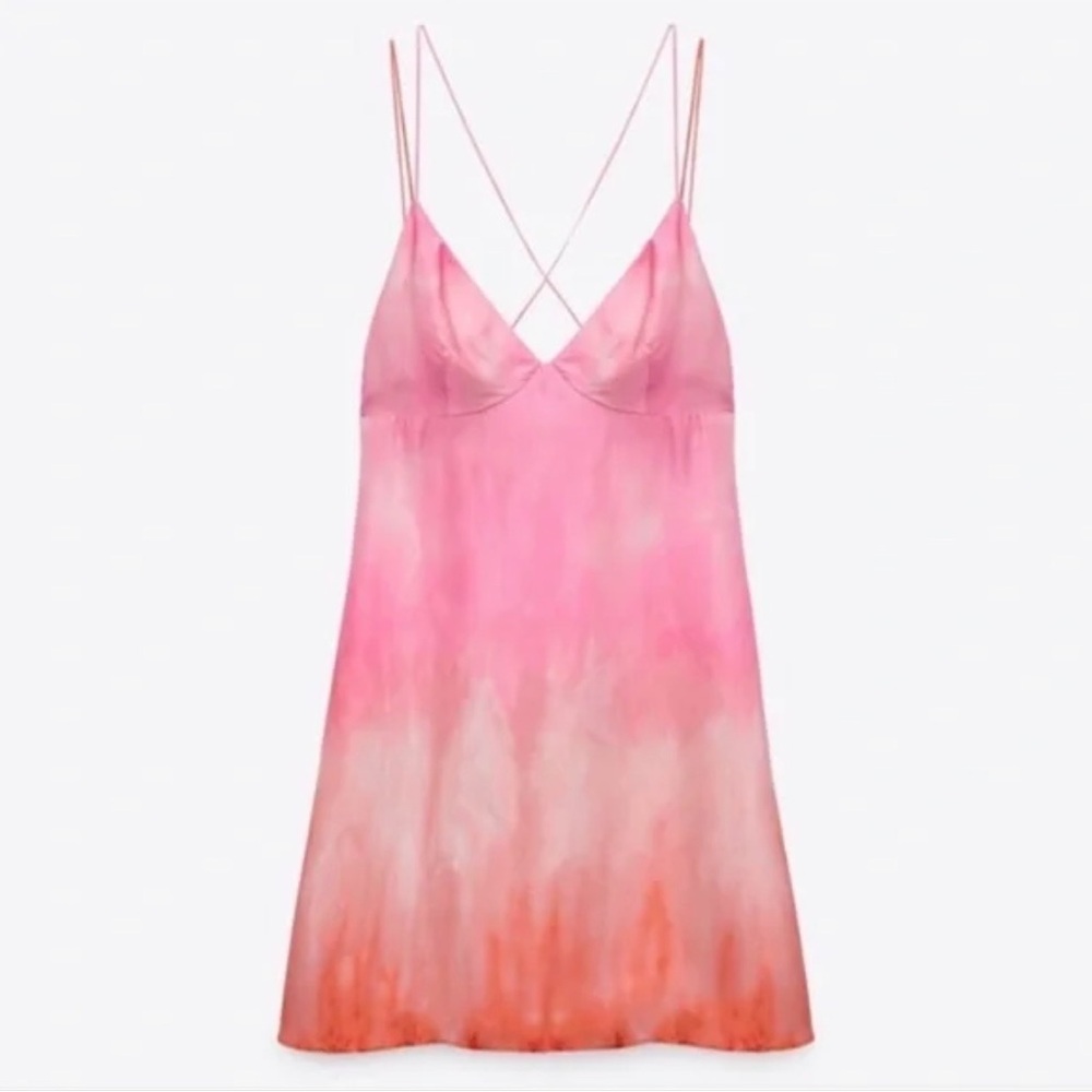 ZARA Pink and Orange Women's Slip Dress